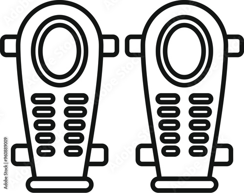 Simple vector icon of a pair of football shin guards with ventilation holes and adjustable straps