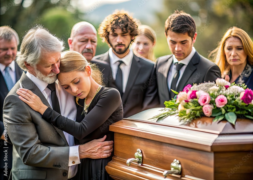 heartwrenching funeral service devastated family comforting each other