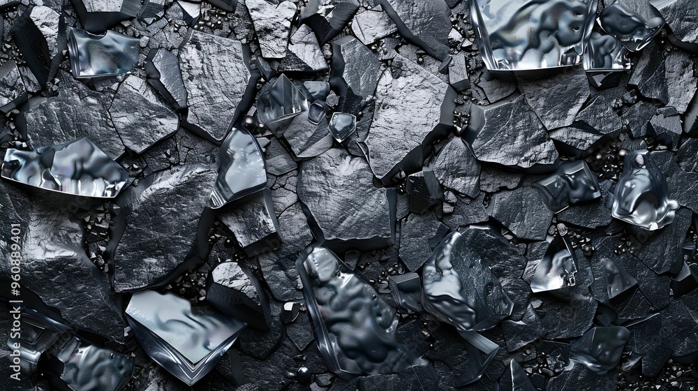 A Close-Up View of Shattered Black Crystals A Close-Up View of Shattered Black Crystals