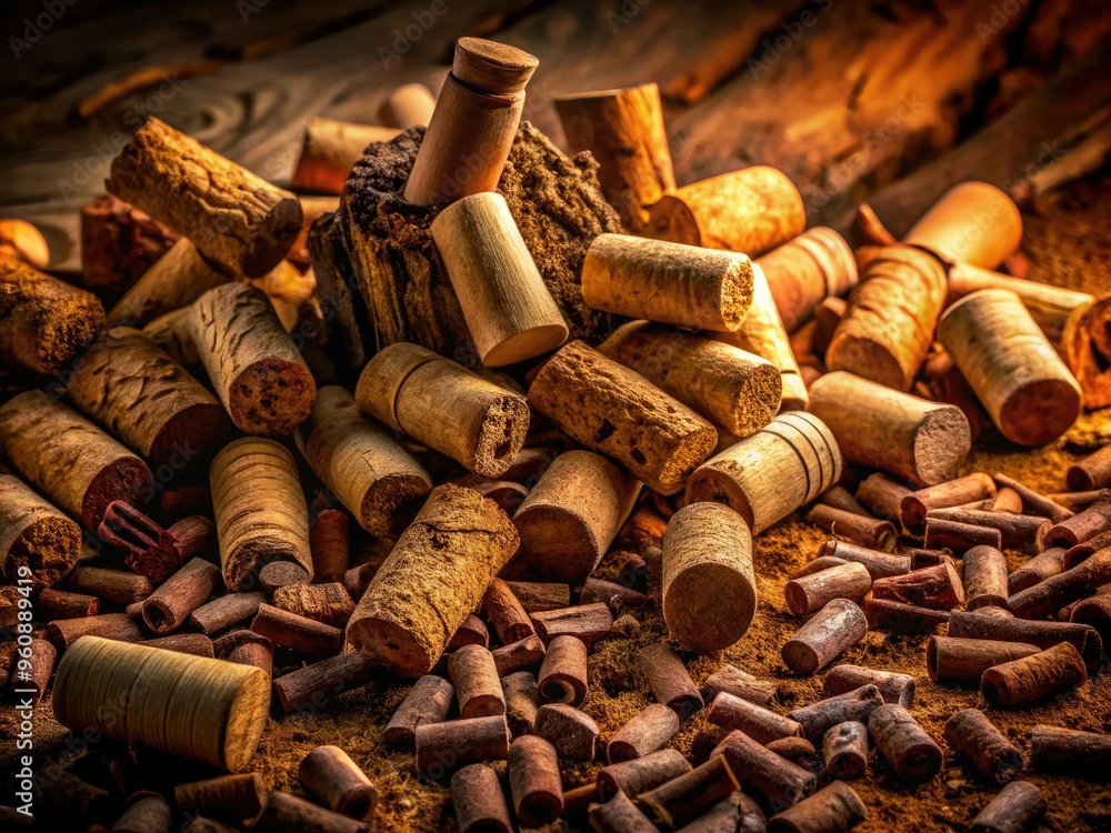 artistic abstract composition of shredded cork with asymmetrical organic patterns in rich earthy tones evoking imagination and creativity with low-key dramatic lighting artistic abstract composition of shredded cork with asymmetrical organic patterns in rich earthy tones evoking imagination and creativity with low-key dramatic lighting
