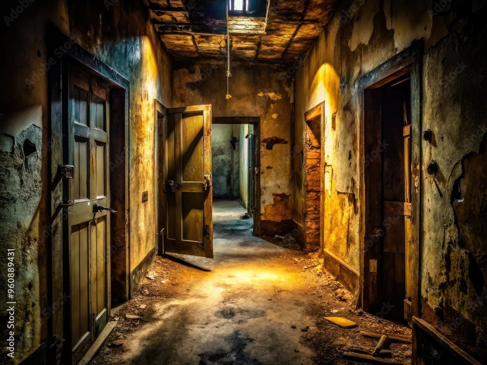 lonely shadows darkened corners crumbling walls rusty door hinges dimly lit corridors isolation confinement desperation lonely shadows darkened corners crumbling walls rusty door hinges dimly lit corridors isolation confinement desperation