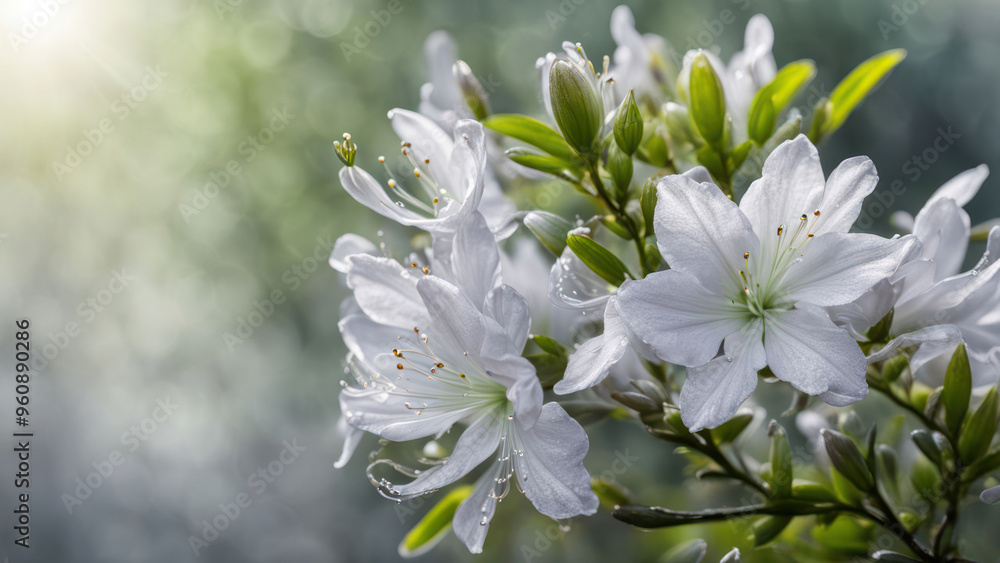 illustration of a beautiful white azaleas flower in the morning view illustration of a beautiful white azaleas flower in the morning view