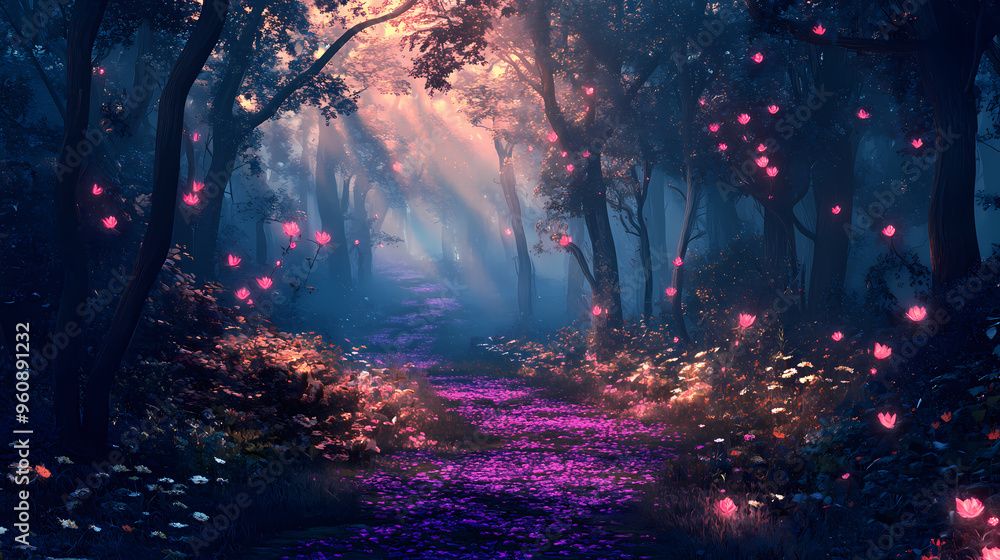 Enchanted forest path fantasy wonderland - by generative ai. Enchanted Forest. Illustration Enchanted forest path fantasy wonderland - by generative ai. Enchanted Forest. Illustration
