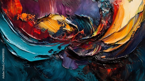 Abstract Oil Painting with Swirls of Vibrant Colors photo