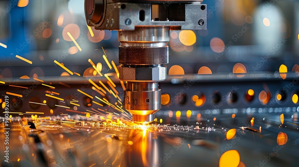 Close-up of a CNC Laser Cutter Cutting Metal with Sparks Close-up of a CNC Laser Cutter Cutting Metal with Sparks