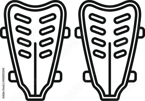 This vector illustration features a pair of football shin pads, essential protective gear for soccer players