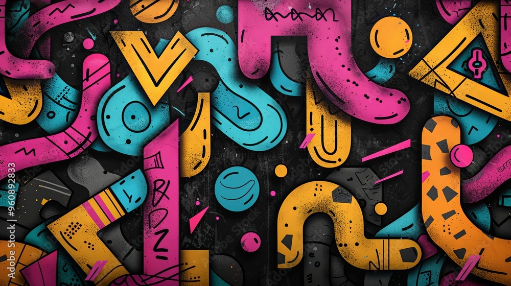 Fototapeta premium Abstract Geometric Pattern in Vibrant Colors on a Dark Background