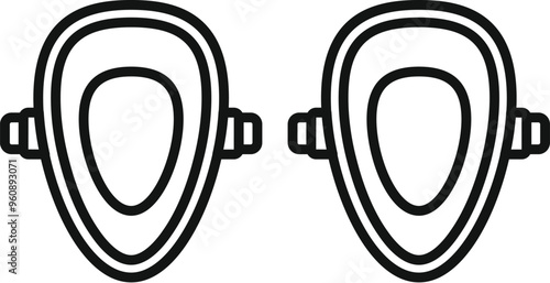 Public toilet urinal top view line icon showing concept of restroom and hygiene