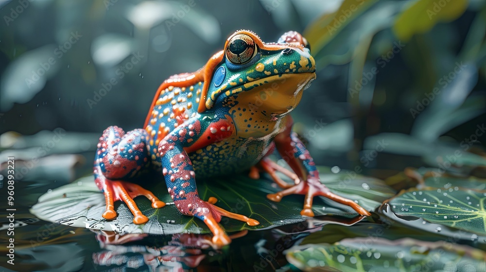 A Vibrant Frog Perched on a Water Lily Pad A Vibrant Frog Perched on a Water Lily Pad