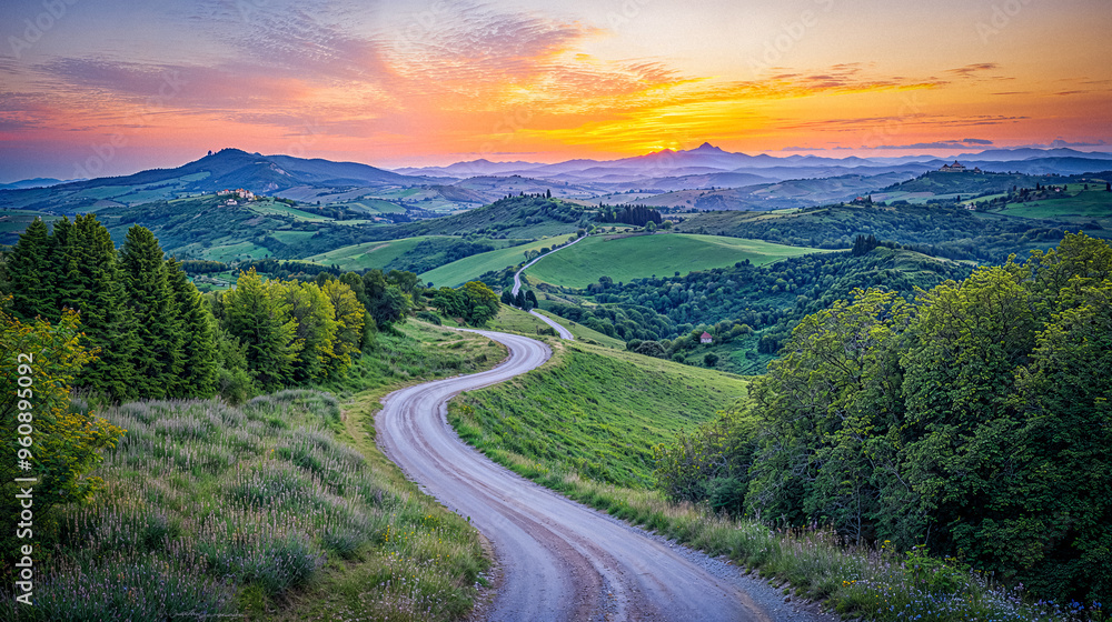 Fototapeta premium Open Road in Tuscany Landscape Italy Europe