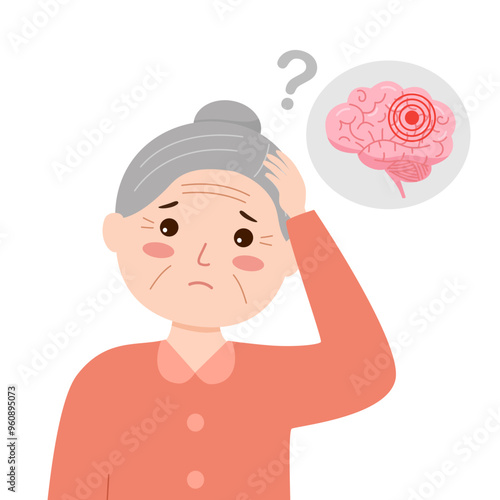 Senior woman with Alzheimer's disease. Brain disease concept. Dementia.