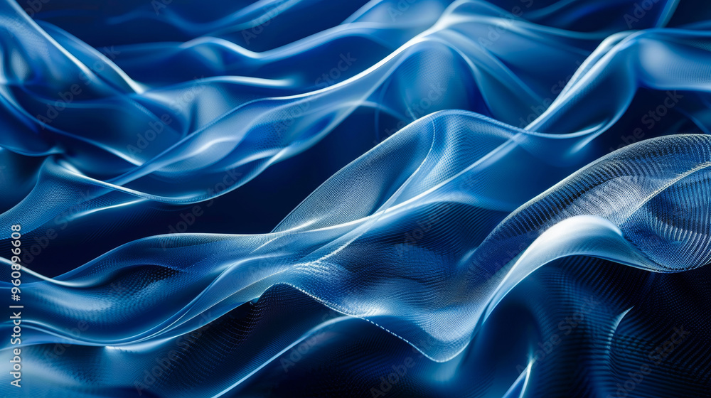 Obraz premium 3D white dynamic flowing luxury silk curves with glowing waves in shiny glossy blue abstract fashion technology textile wallpaper background