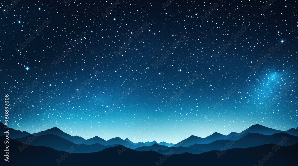Naklejka premium Night Sky with Stars Over Mountains