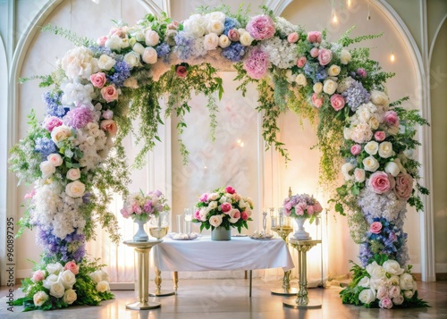 Wallpaper Mural Dramatic Low Angle Grand Floral Archway Sunset Pastel Hued Watercolor Blooms Whimsical Foil Stamped Calligraphy Sweetheart Table Decor Torontodigital.ca