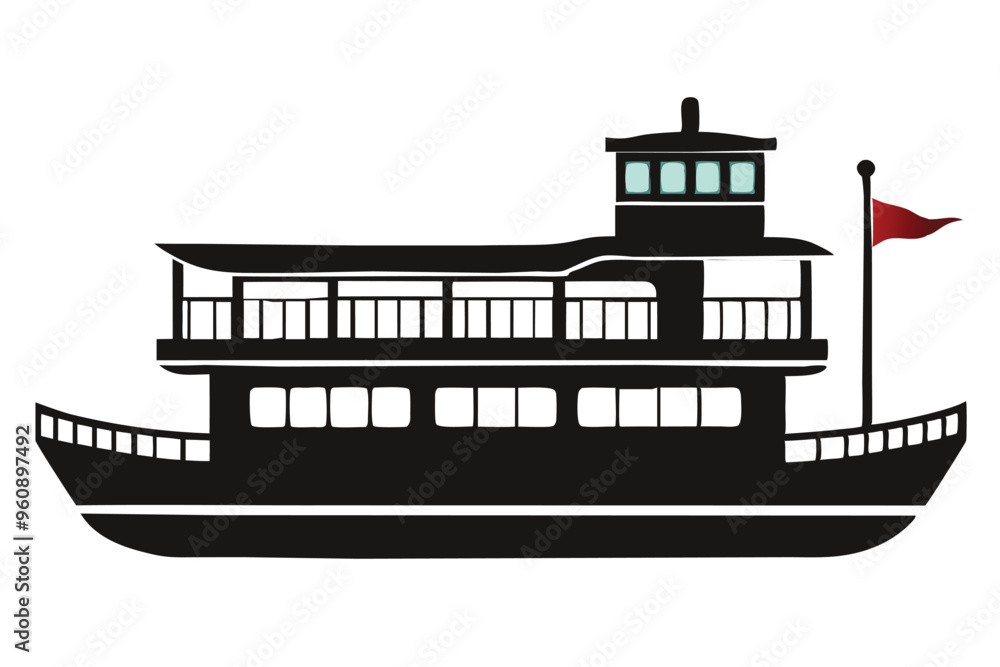 Obraz premium riverboat silhouette vector illustration 