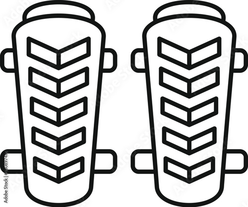 Simple vector icon of a pair of football shin guards, essential protective gear for soccer players, ensuring safety during matches
