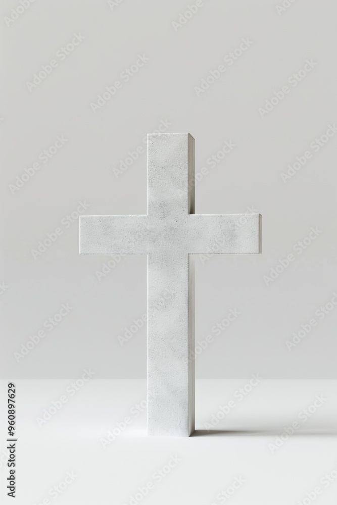 Naklejka premium A simple, minimalist white cross on a plain background, symbolizing purity and faith.