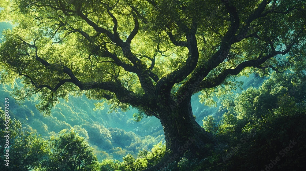 majestic tree with sprawling branches, its leaves creating a dense, green umbrella that dominates the landscape majestic tree with sprawling branches, its leaves creating a dense, green umbrella that dominates the landscape