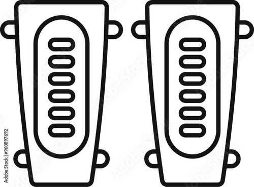 Pair of football shin pads protecting player legs icon, outline style