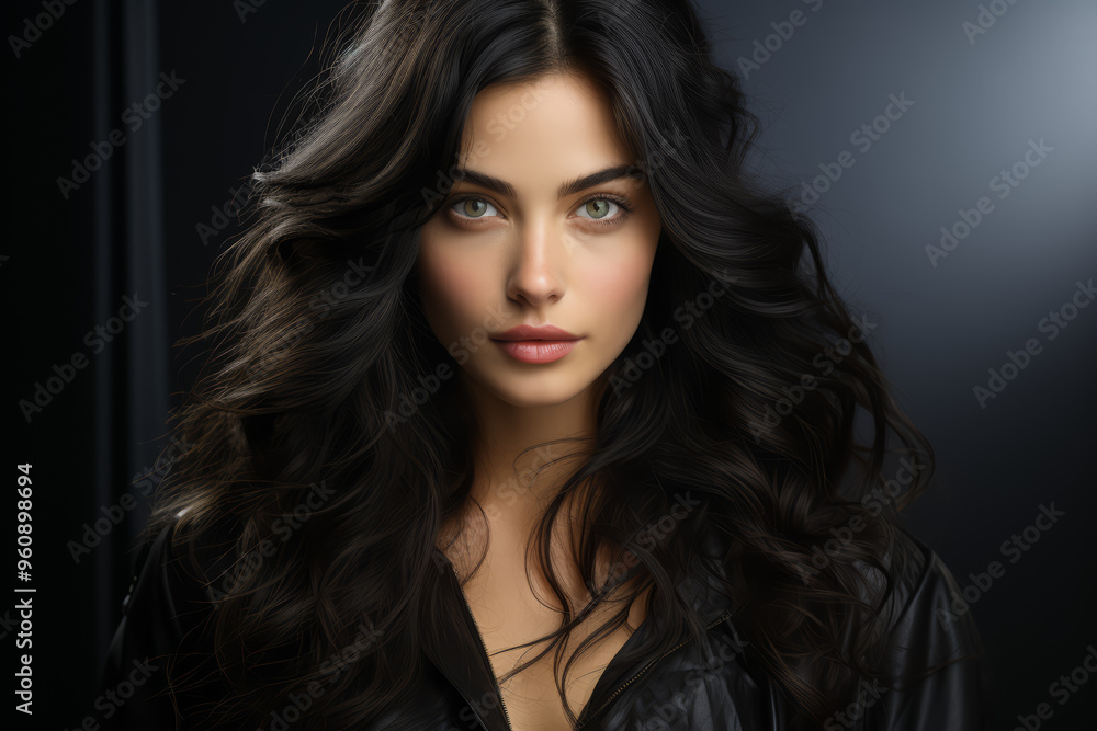 A portrait of a person with lustrous black hair cascading over their shoulders, radiating confidence. Concept of self-assurance and allure. Generative Ai. A portrait of a person with lustrous black hair cascading over their shoulders, radiating confidence. Concept of self-assurance and allure. Generative Ai.