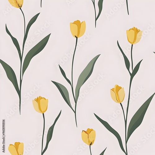 Wallpaper Mural Elegant and Minimalist Floral Wallpaper Design with Widely Spaced Small Yellow Tulips Blooms on Pale Lavender Textured Background  Serene and Soothing Botanical Repeat Pattern Torontodigital.ca