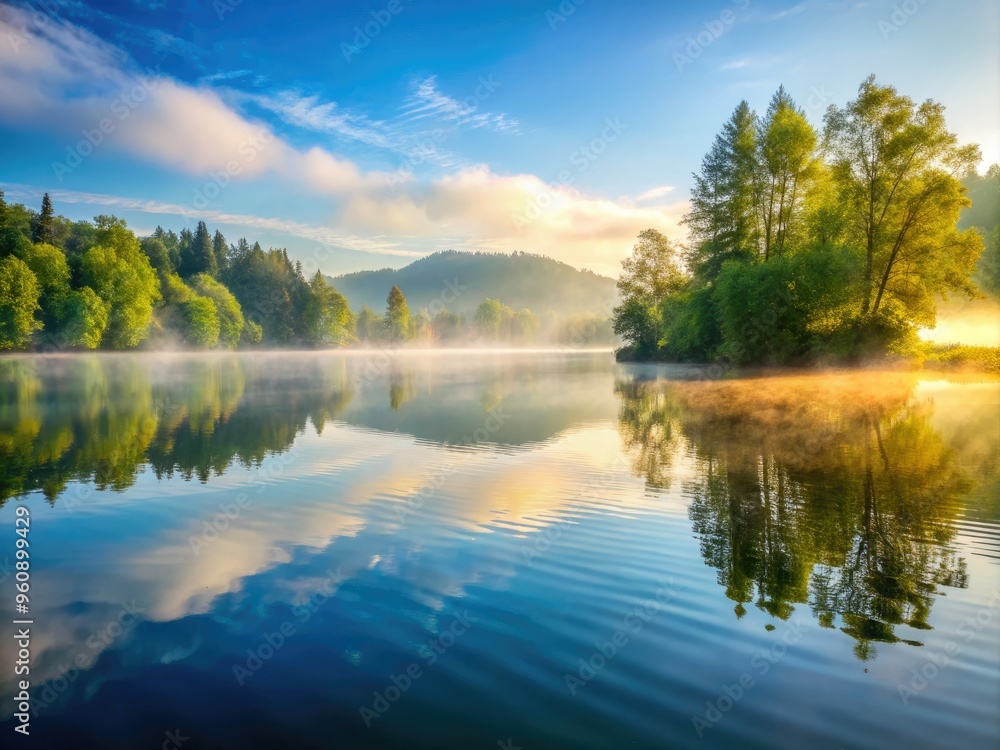 Grey lavender morning mist lifts from serene lake water gentle ripples disturb calm surface soft focus background whispers secrets Grey lavender morning mist lifts from serene lake water gentle ripples disturb calm surface soft focus background whispers secrets