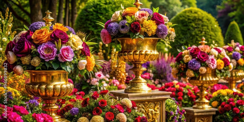 luxurious floral flowerbed arrangements with ornate gold vectors in rich jewel-toned hues conveying opulence and sophistication luxurious floral flowerbed arrangements with ornate gold vectors in rich jewel-toned hues conveying opulence and sophistication