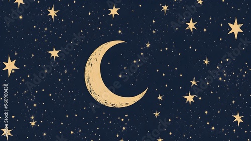 Wallpaper Mural Elegant crescent moon and stars wallpaper pattern with a minimalist geometric design on a deep navy blue background  This isolated abstract graphic texture creates a serene celestial atmosphere Torontodigital.ca