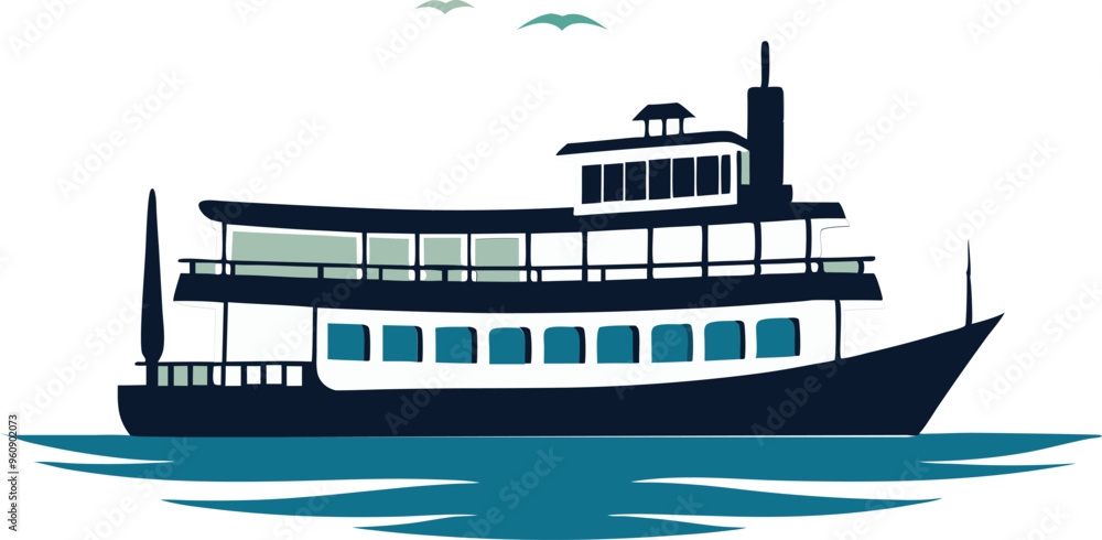 Obraz premium riverboat silhouette vector illustration