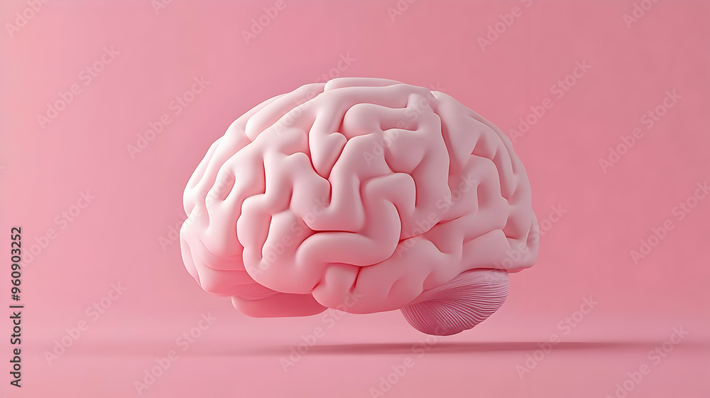 Pink Human Brain on Pink Background Pink Human Brain on Pink Background