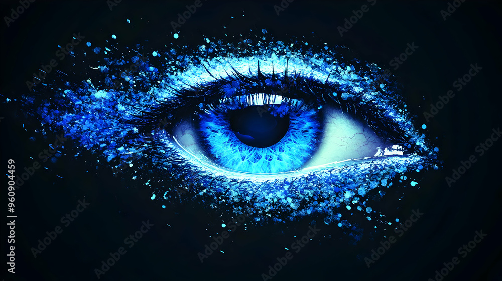 Fototapeta premium Blue Eye with Sparkles Abstract Fantasy Close Up