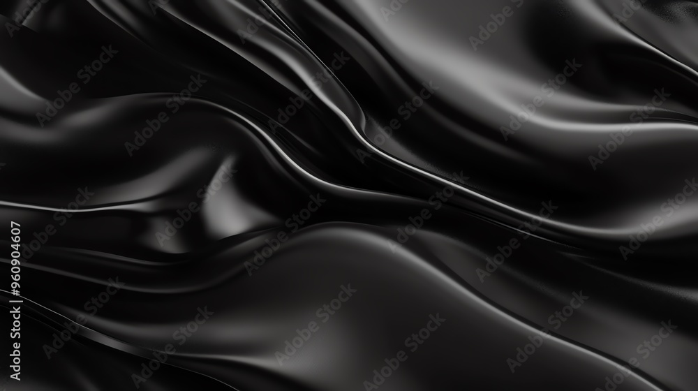 Fototapeta premium A smooth black fabric texture with elegant waves, perfect for backgrounds or fashion design projects.