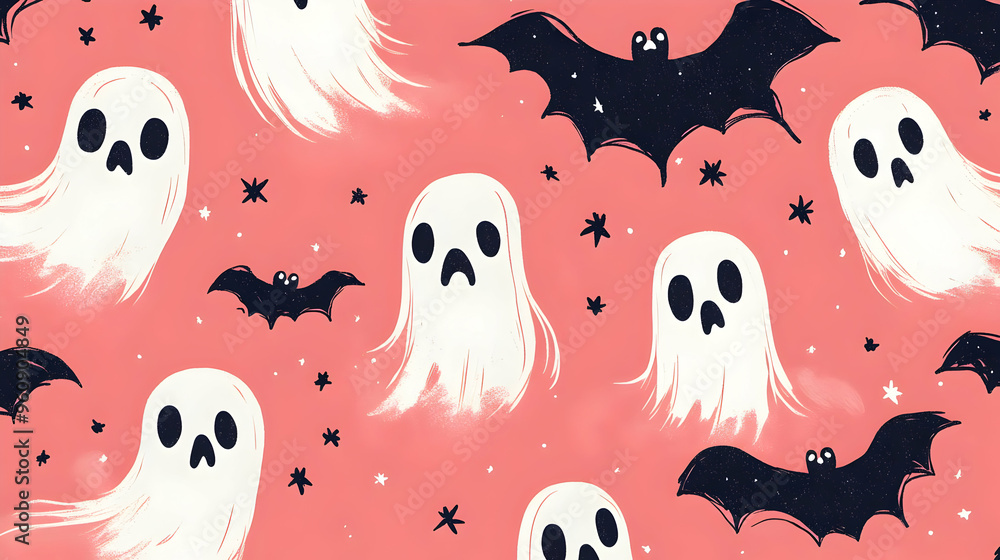 Cute Ghost and Bat Halloween Pattern Cute Ghost and Bat Halloween Pattern