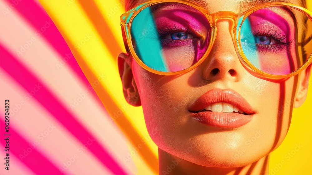 Woman with Blue Eyes Wearing Sunglasses and Pink Makeup Woman with Blue Eyes Wearing Sunglasses and Pink Makeup