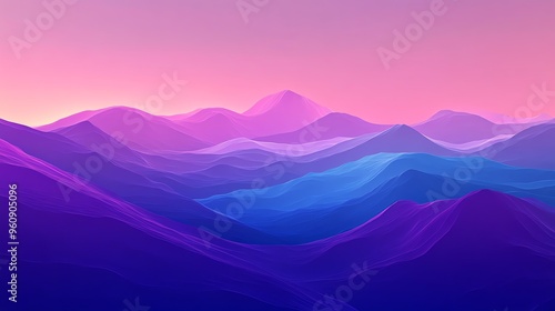 Stunning abstract landscape featuring layered mountains in purple and blue hues, evoking tranquility and creativity.