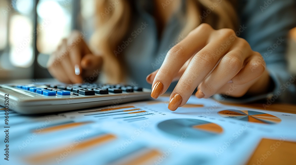 Fototapeta premium Women Using Calculators for Financial Figures Calculation