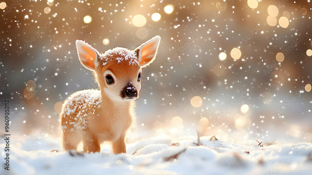 Adorable Fawn in Snowy Winter Wonderland Adorable Fawn in Snowy Winter Wonderland
