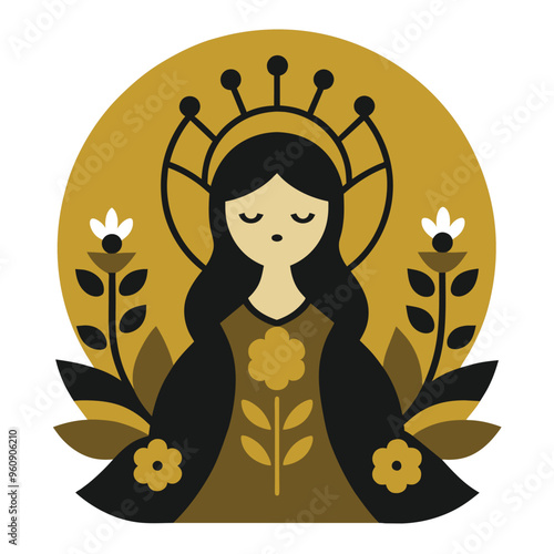 This artwork features a tranquil figure adorned with flowers and leaves showcasing exquisite paper quilling techniques in rich warm colors