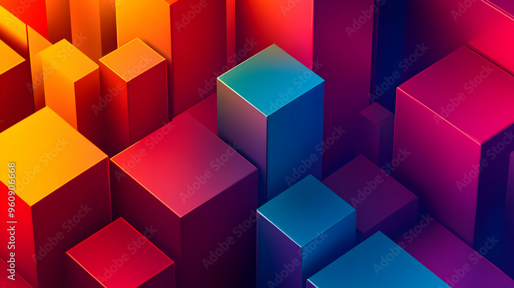 Abstract D Geometric Shapes Red Blue Yellow Orange Cubes Abstract D Geometric Shapes Red Blue Yellow Orange Cubes