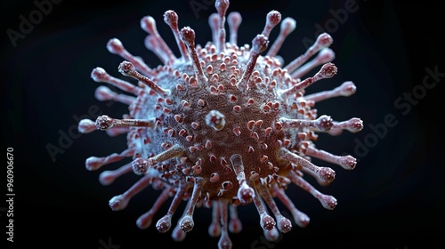 Microscopic View of a Coronavirus with Spikes photo