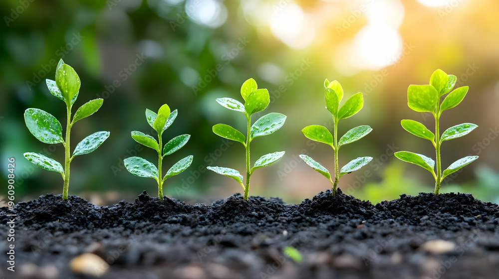 Green Sprout Seedlings Growing in Soil with Sunlight Green Sprout Seedlings Growing in Soil with Sunlight