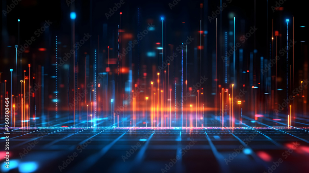 Abstract Digital Cityscape with Glowing Lines and Data Abstract Digital Cityscape with Glowing Lines and Data