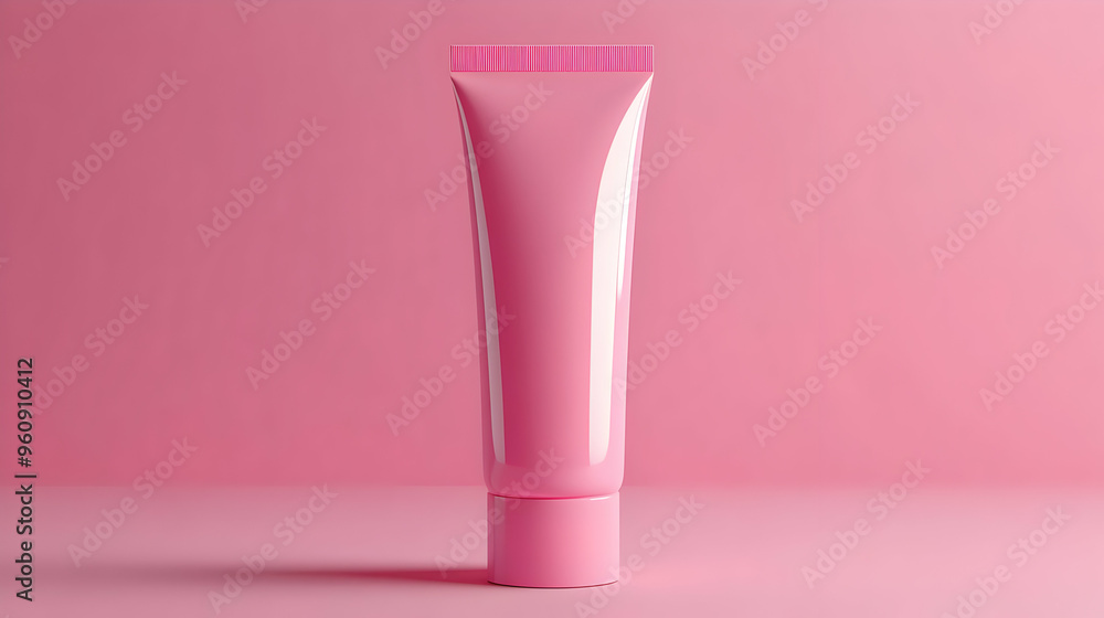 Pink Cosmetic Tube Mockup on Pink Background Pink Cosmetic Tube Mockup on Pink Background
