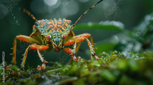 A vivid red scarab beetle with orange legs and antennae, photo