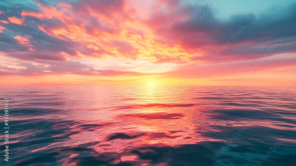 serene ocean under a sky painted with hues of pink and orange during a sunset, where the colors merge beautifully with the reflective water below serene ocean under a sky painted with hues of pink and orange during a sunset, where the colors merge beautifully with the reflective water below