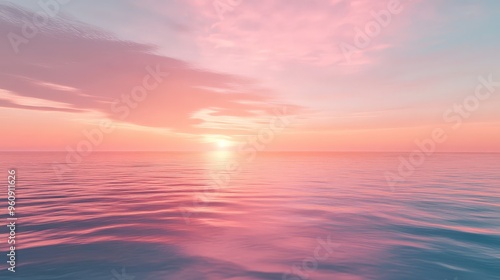 serene ocean under a sky painted with hues of pink and orange during a sunset, where the colors merge beautifully with the reflective water below