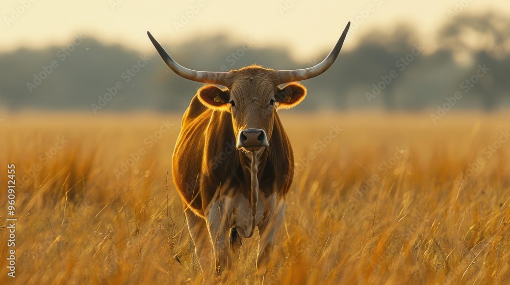 Lone cow walking in the golden grass. Lone cow walking in the golden grass.