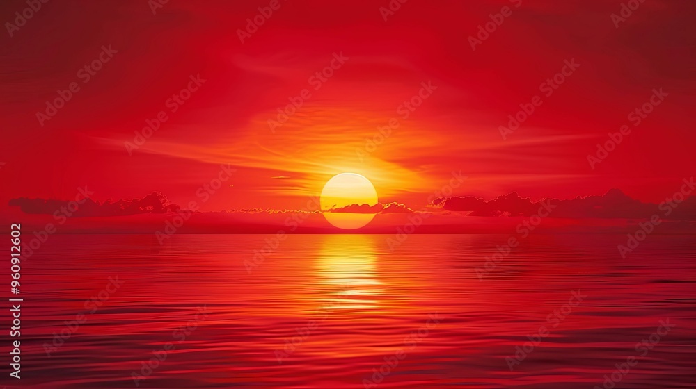 A Fiery Sunset Over a Calm Sea A Fiery Sunset Over a Calm Sea