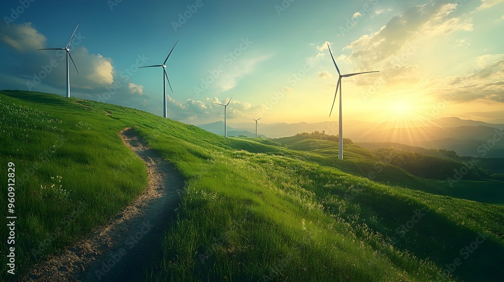 Obraz premium Renewable Wind Energy in Picturesque Countryside Landscape