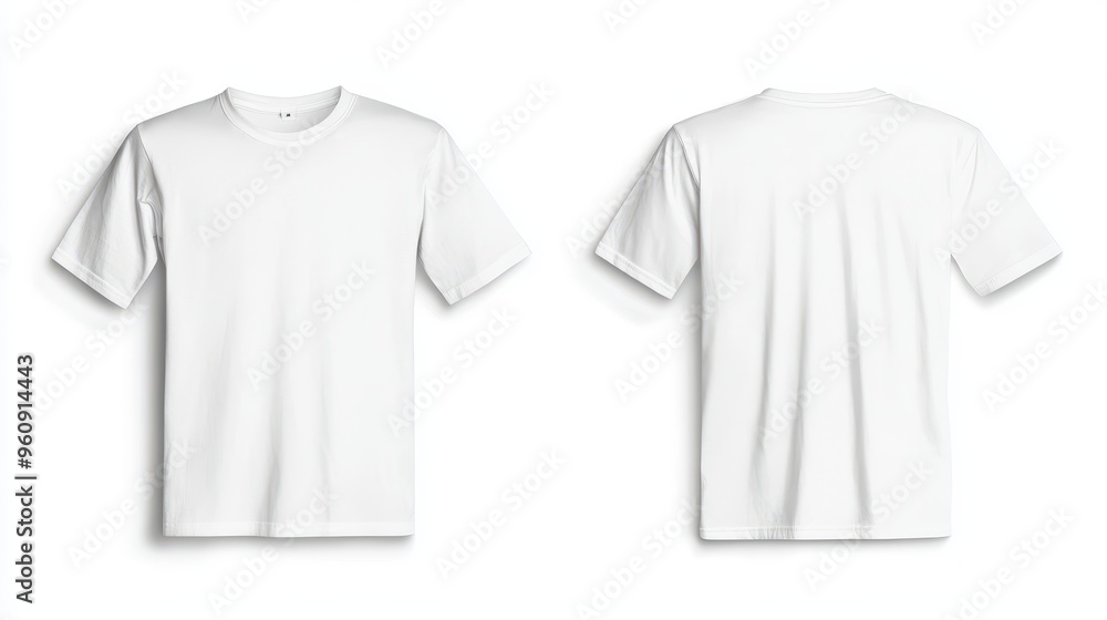 Blank White T Shirt Mockup Front and Back View Isolated on White Background